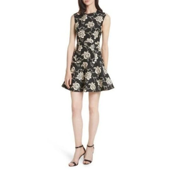 Ted Baker Fit Flare Ruffle Hem Dress Black Floral Size 0‎ Paisley Ornate Party - Picture 15 of 15